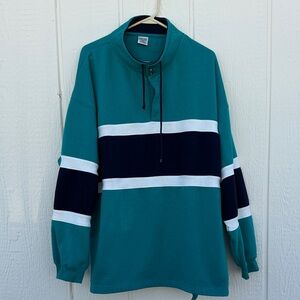 Vintage 90’s Colorblock Pullover Sweatshirt Men’s Size XXL Teal 1/4 Button Up